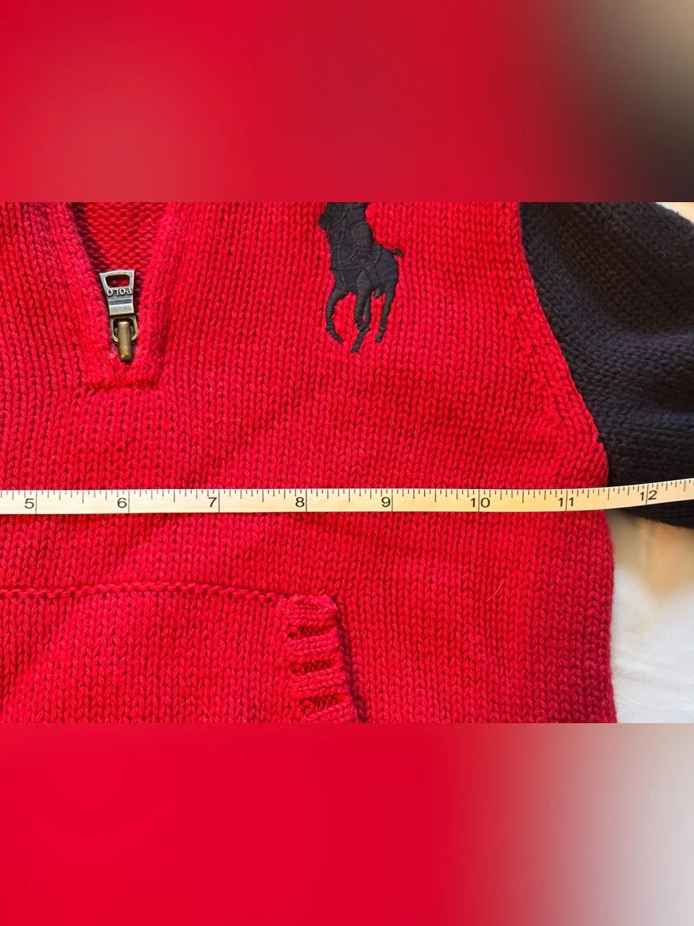 Polo Ralph Lauren Boys 2T Knit Magenta Red Navy Blue Quarter Zip Pony Sweater